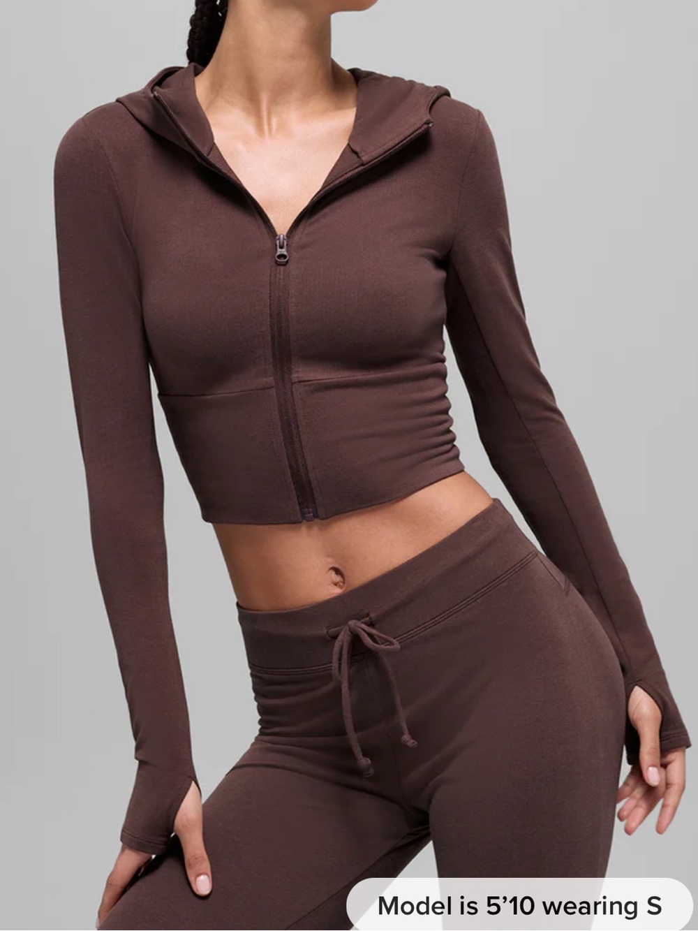 ALO Yoga Crop Zip up Hoodie in Brownstone